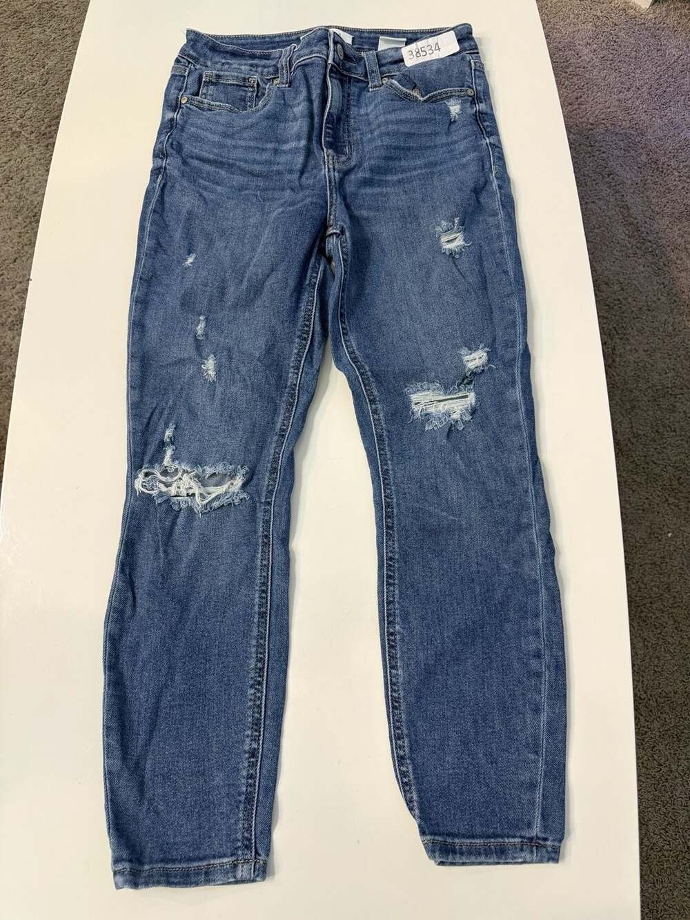 Eunina Clara High Rise Skinny Crop Distressed Medium Wash Jeans Size 7/28